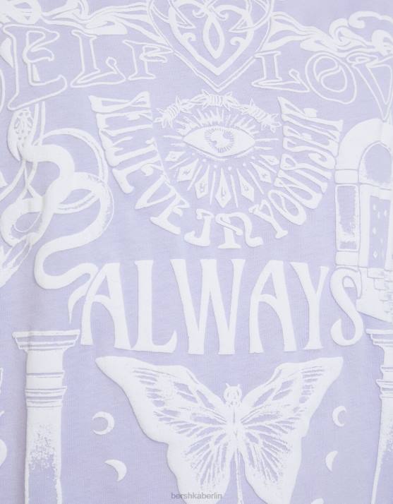 violett Bershka Frauen Kurzarm-T-Shirt mit Aufdruck H00J441