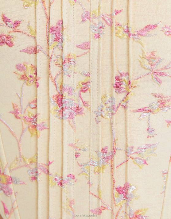 Beige Bershka Frauen Bedrucktes, strukturiertes Bustier-Oberteil H00J660