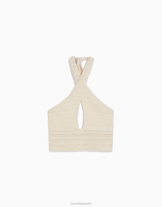 Beige Bershka Frauen Neckholder-Top mit Strickdetail H00J1933
