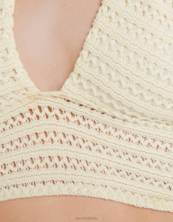 Beige Bershka Frauen Neckholder-Top mit Strickdetail H00J753