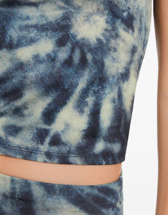 Blau Bershka Frauen Bandeau-Oberteil mit Batikeffekt H00J676