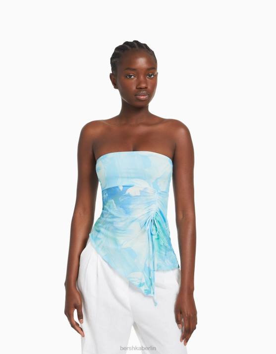 Blau Bershka Frauen Bandeau-Top mit gerafften Details H00J705