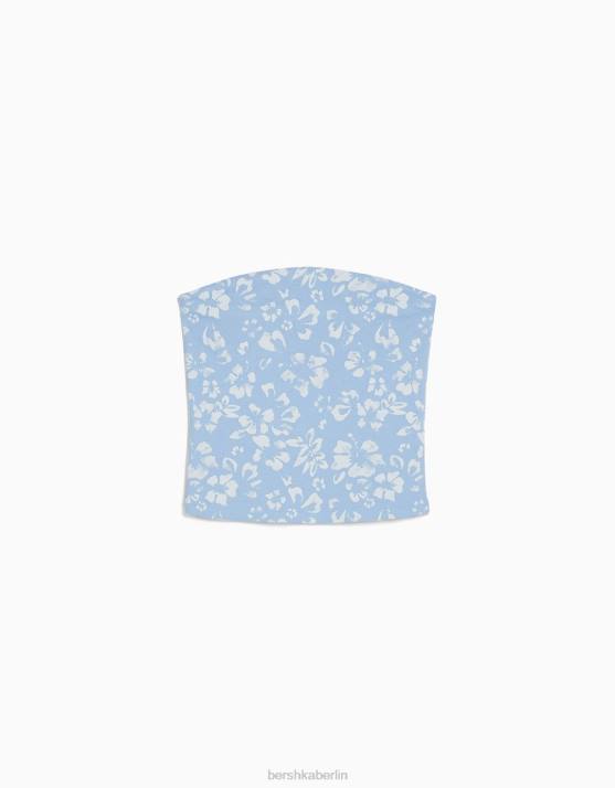 Blau Bershka Frauen Bedrucktes Bandeau-Oberteil H00J882