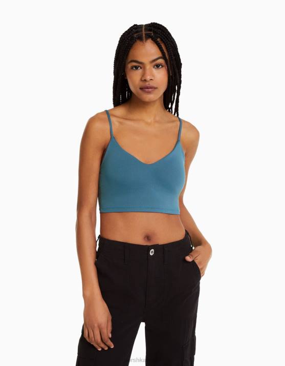 Blau Bershka Frauen Crop-Top mit Trägern H00J820