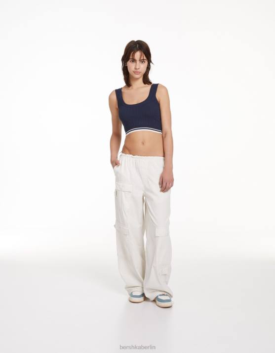 Blau Bershka Frauen Oberteil mit Zopfmuster H00J895