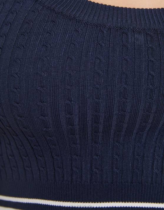 Blau Bershka Frauen Oberteil mit Zopfmuster H00J895