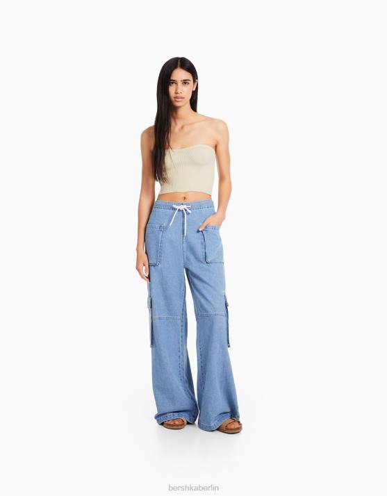 Creme Bershka Frauen Geripptes Korsett-Oberteil H00J724