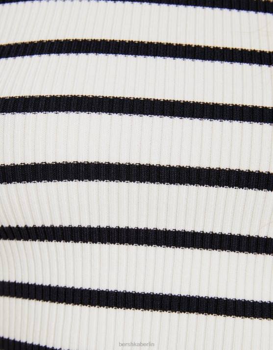 Creme Bershka Frauen Gestreiftes, ärmelloses Strickoberteil H00J884