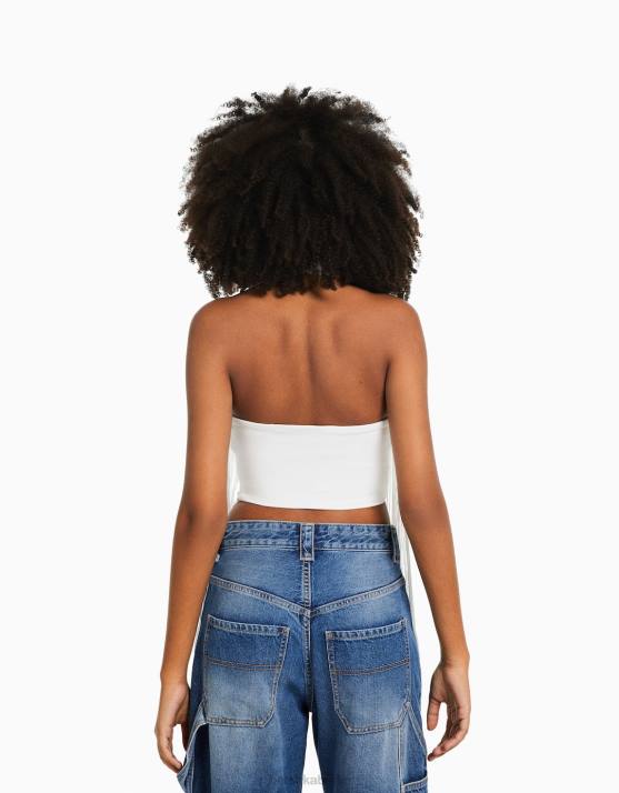 Creme Bershka Frauen Neckholder-Top mit Fransen H00J717