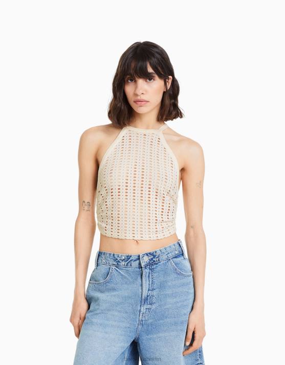 Creme Bershka Frauen Rustikales Racer-Top H00J754