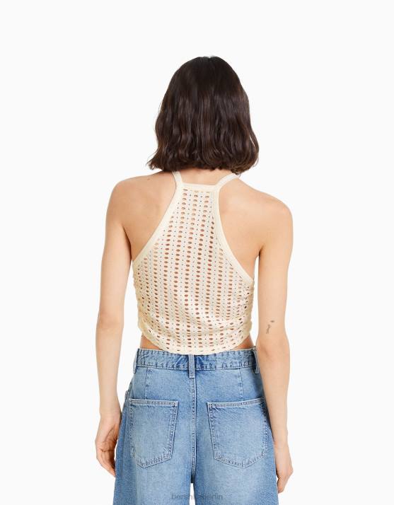 Creme Bershka Frauen Rustikales Racer-Top H00J754