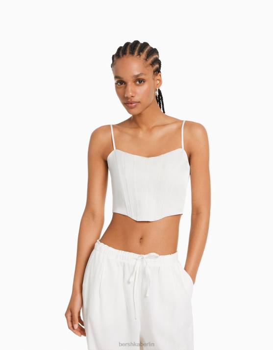 Creme Bershka Frauen Satin-Trägerkorsettoberteil H00J796