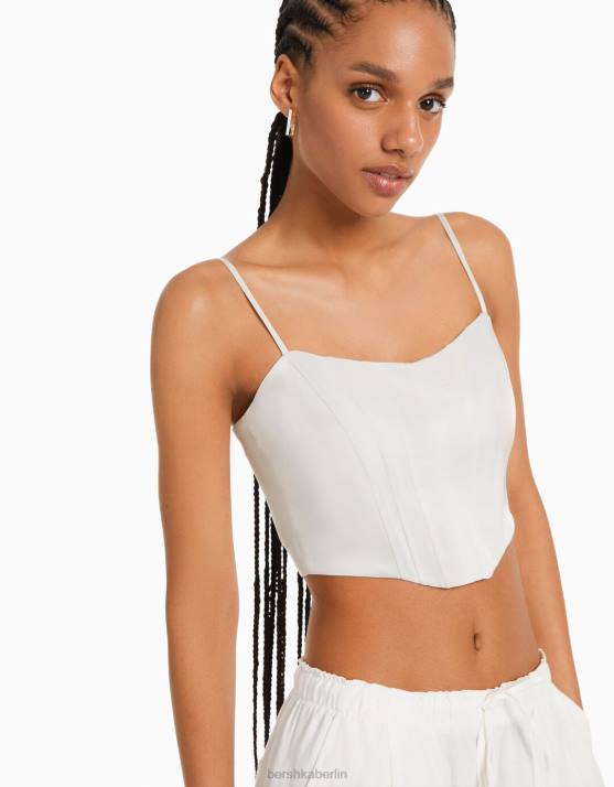 Creme Bershka Frauen Satin-Trägerkorsettoberteil H00J796