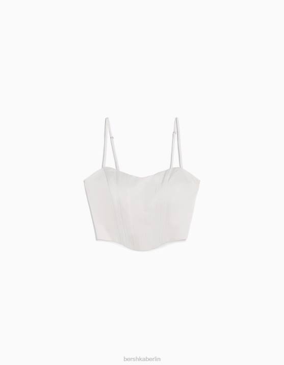 Creme Bershka Frauen Satin-Trägerkorsettoberteil H00J796