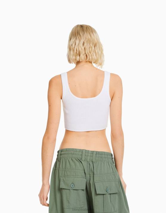 Creme Bershka Frauen Strick-Tanktop H00J872