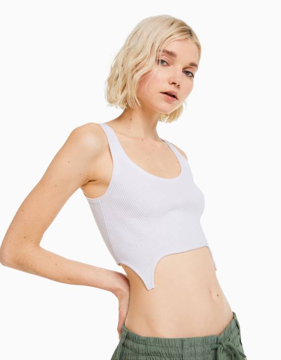 Creme Bershka Frauen Strick-Tanktop H00J872