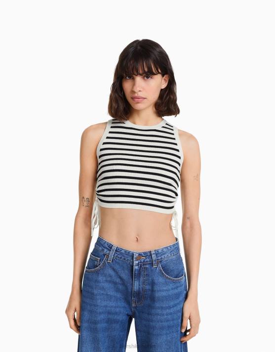 Creme Bershka Frauen Tanktop mit gerafften Bändern H00J653