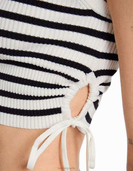 Creme Bershka Frauen Tanktop mit gerafften Bändern H00J653