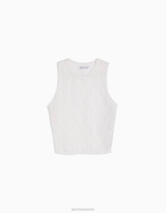 Creme Bershka Frauen ärmelloses Spitzenhemd H00J874