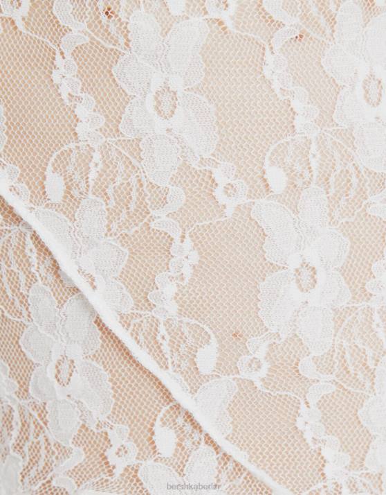 Creme Bershka Frauen ärmelloses Spitzenhemd H00J874