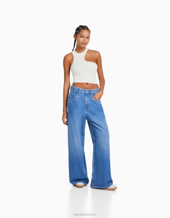 Creme Bershka Frauen ärmelloses, nahtloses, asymmetrisches Oberteil H00J875