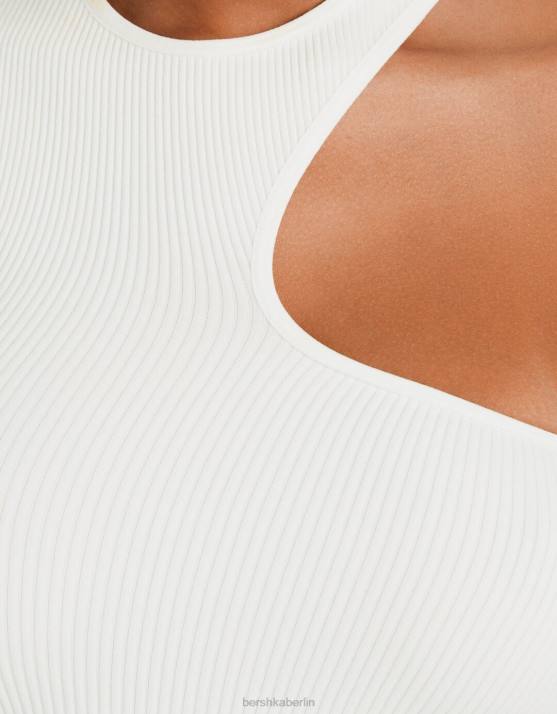 Creme Bershka Frauen ärmelloses, nahtloses, asymmetrisches Oberteil H00J875