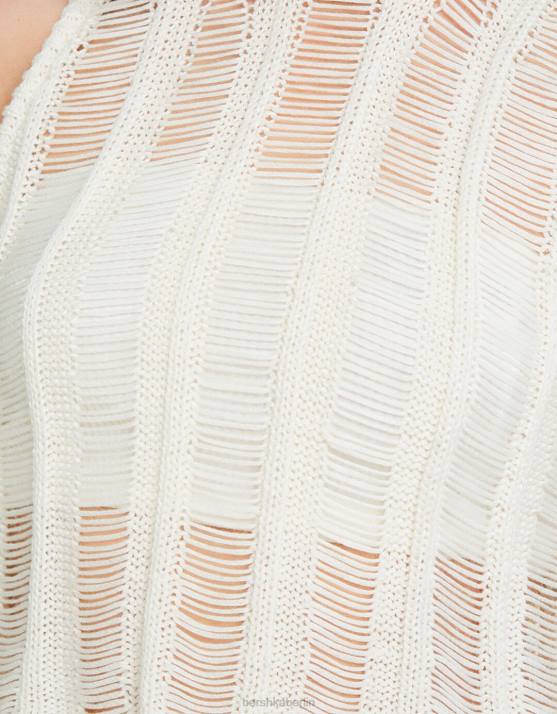 Creme Bershka Frauen ärmelloses, offen gestricktes Oberteil H00J755
