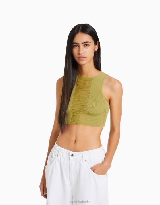 Grün Bershka Frauen Offenes Strickoberteil H00J855