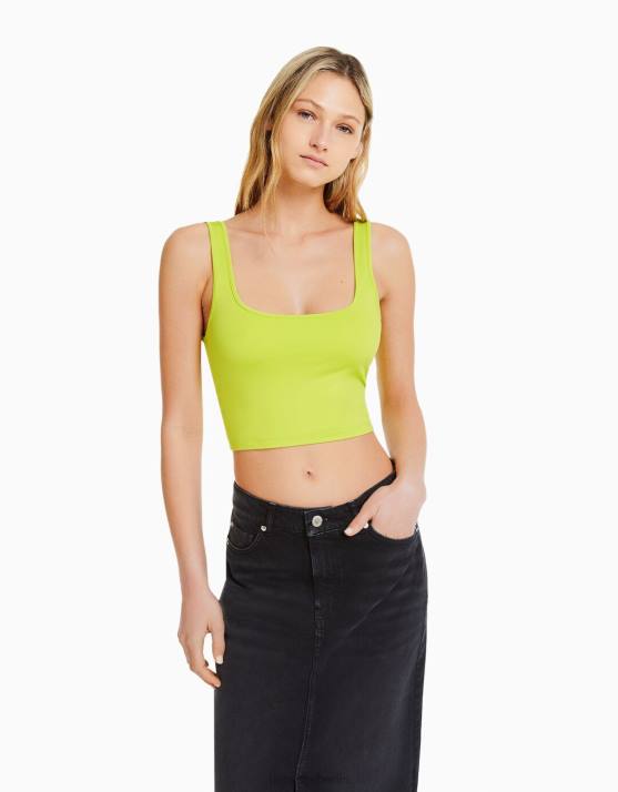 Kalk Bershka Frauen Top mit breiten Trägern H00J798