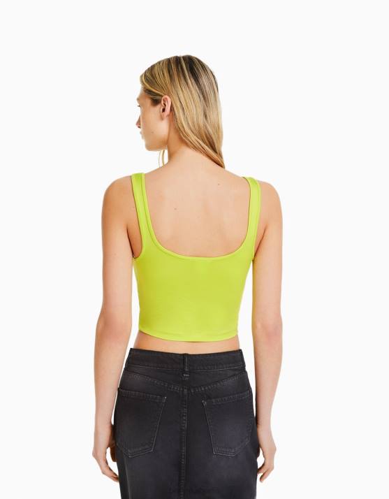 Kalk Bershka Frauen Top mit breiten Trägern H00J798