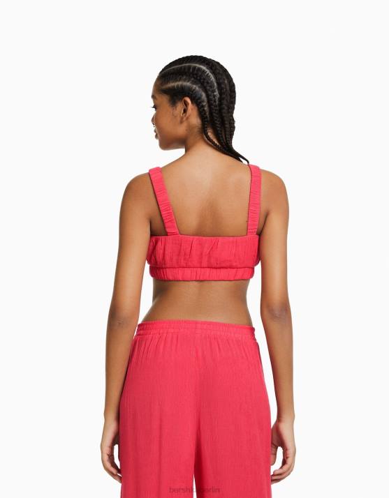 Koralle Bershka Frauen Bralette-Oberteil aus Crêpe mit Trägern H00J849