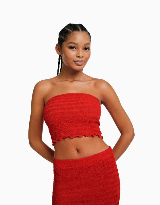 Koralle Bershka Frauen Rustikales Bandeau-Top H00J857