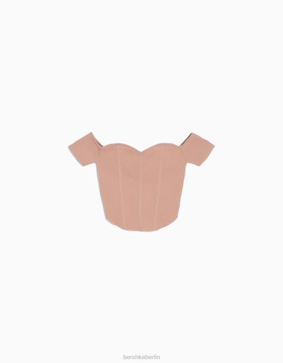 Rosa Bershka Frauen Schulterfreies Strickkorsett mit kurzen Ärmeln H00J805