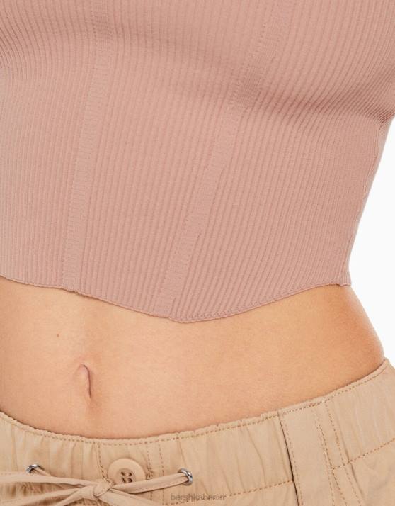 Rosa Bershka Frauen Schulterfreies Strickkorsett mit kurzen Ärmeln H00J805