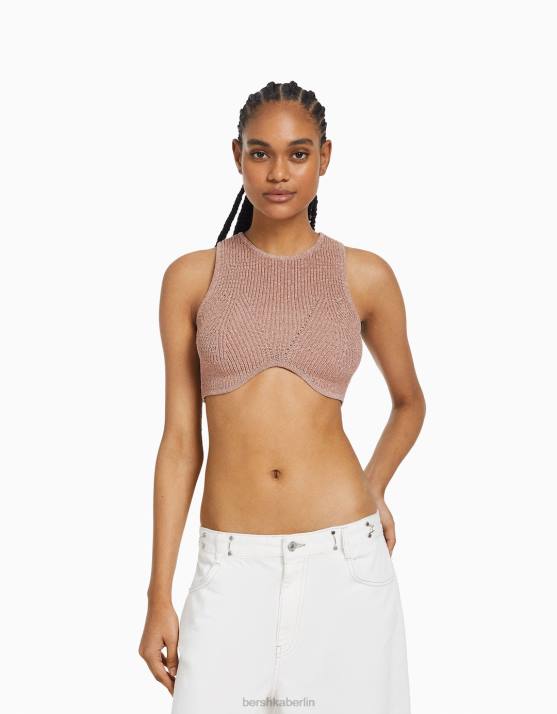 Rosa Bershka Frauen Ärmelloses Top aus Metallic-Strick H00J843