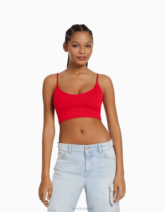 Rot Bershka Frauen Crop-Top mit Trägern H00J779