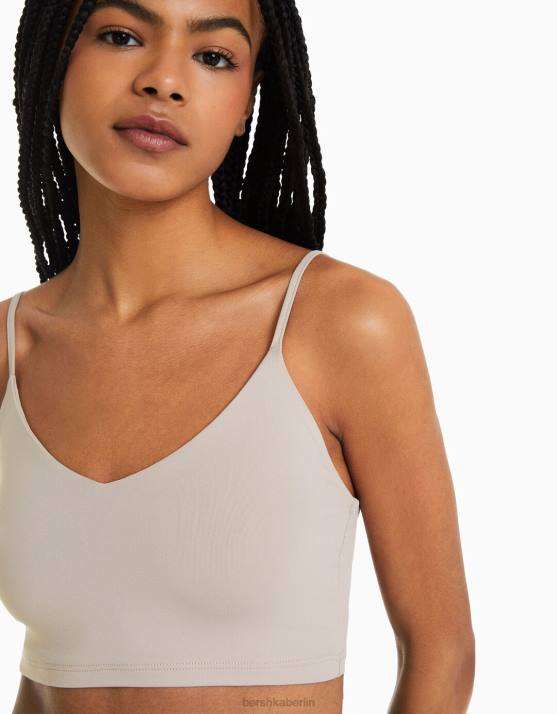 Sand Bershka Frauen Crop-Top mit Trägern H00J781