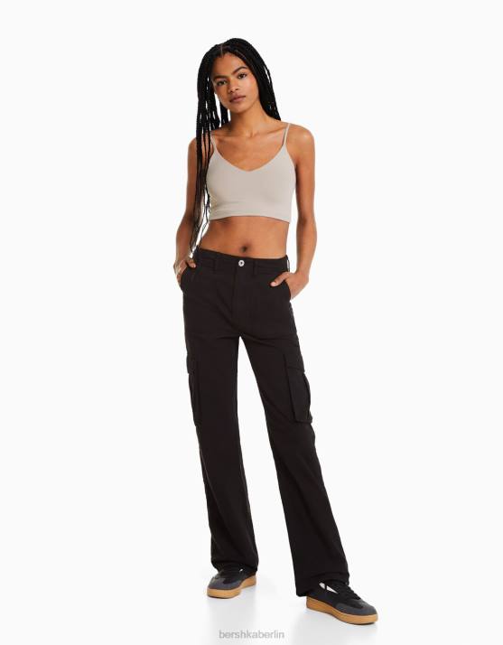 Sand Bershka Frauen Crop-Top mit Trägern H00J781