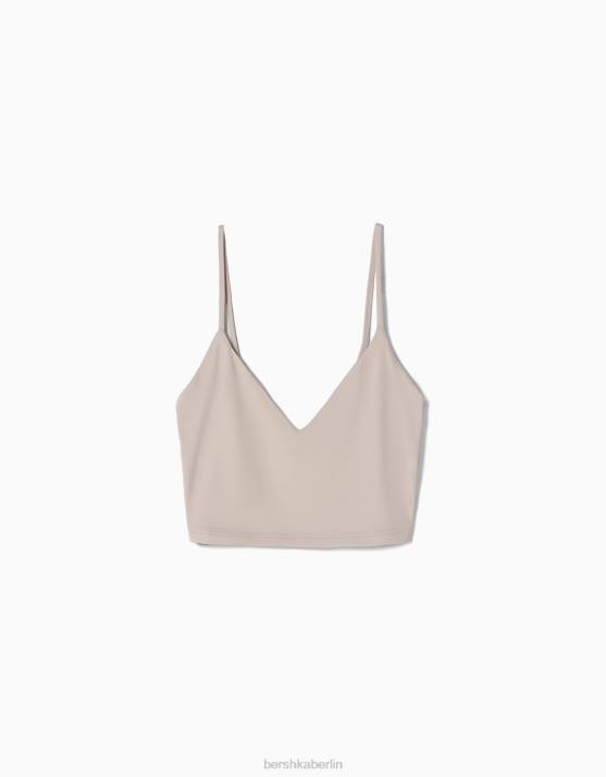 Sand Bershka Frauen Crop-Top mit Trägern H00J781