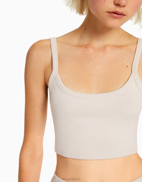 Sand Bershka Frauen Kurzes Tanktop H00J813
