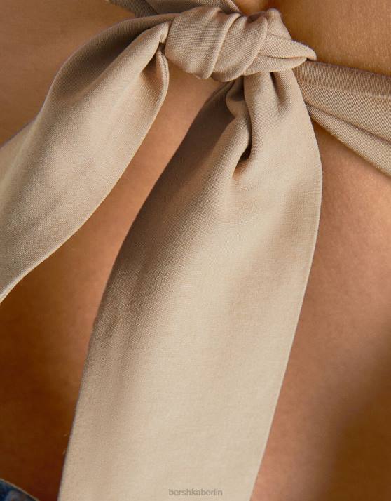 Sand Bershka Frauen gebundenes Neckholder-Top H00J880