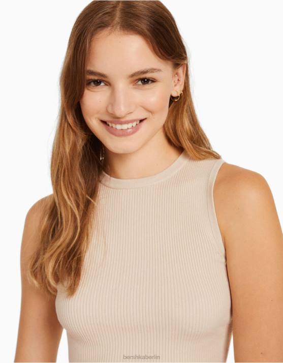 Sand Bershka Frauen ärmelloses Strickoberteil H00J885