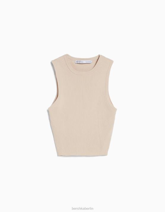 Sand Bershka Frauen ärmelloses Strickoberteil H00J885