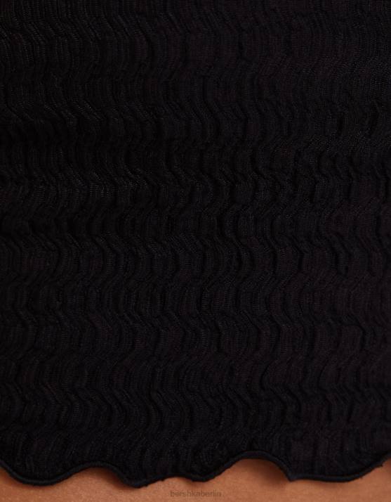 Schwarz Bershka Frauen Bandeau-Oberteil aus Waffelstrick H00J858