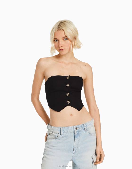 Schwarz Bershka Frauen Bustier-Oberteil aus Leinenmischung H00J746