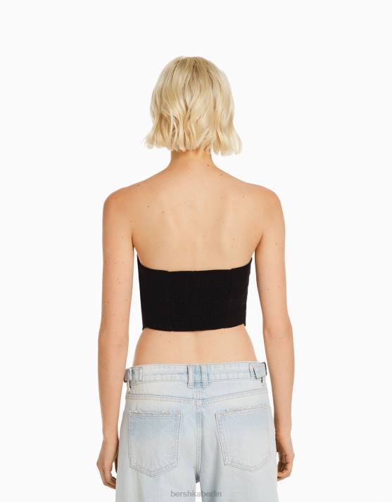 Schwarz Bershka Frauen Bustier-Oberteil aus Leinenmischung H00J746