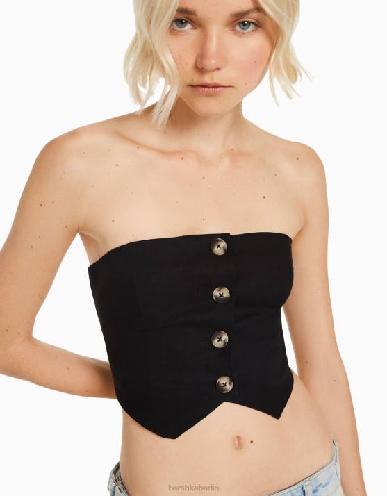 Schwarz Bershka Frauen Bustier-Oberteil aus Leinenmischung H00J746