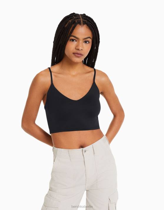 Schwarz Bershka Frauen Crop-Top mit Trägern H00J782