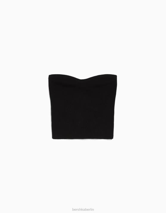 Schwarz Bershka Frauen Geripptes Korsett-Oberteil H00J725