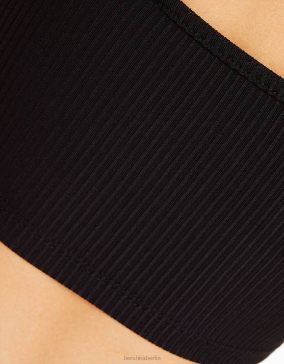 Schwarz Bershka Frauen Geripptes Neckholder-Crop-Top H00J681